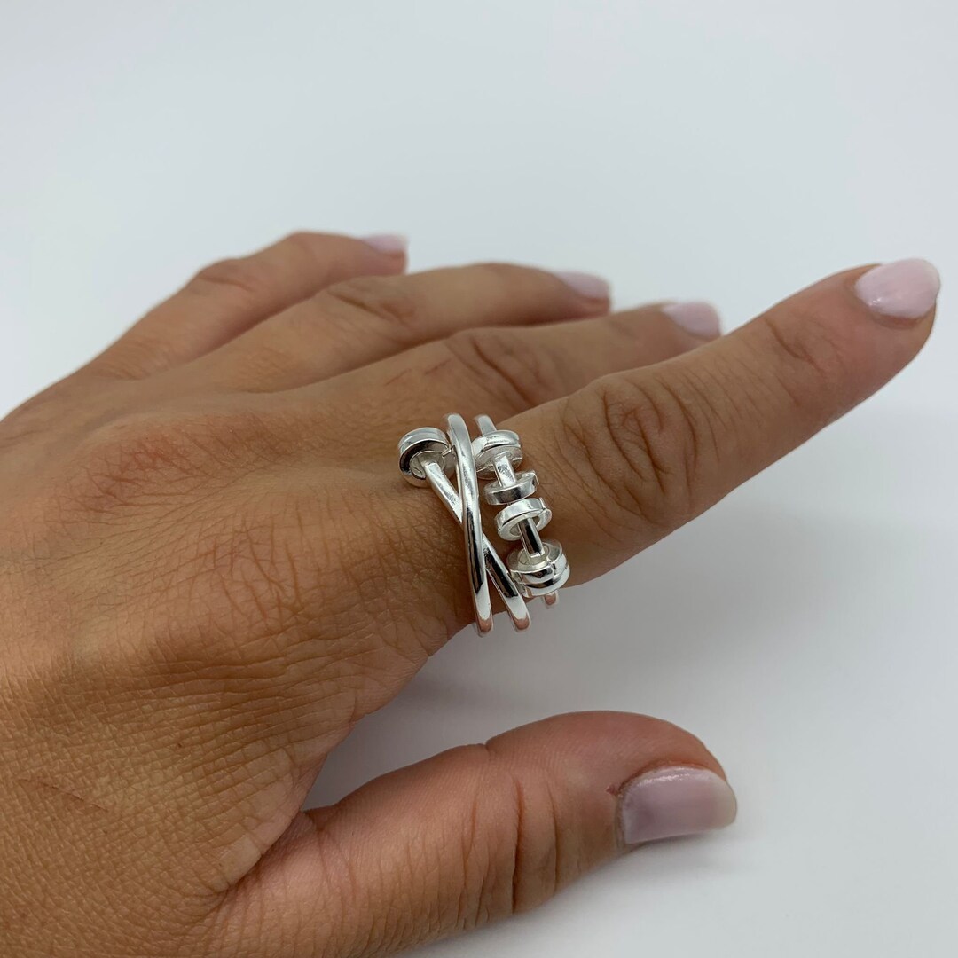 Silver Adjustable Fidget Ring-anti Anxiety Bead Ring-fidget Anxiety ...