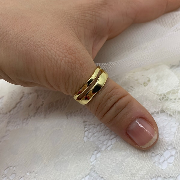 14K Vergoldete Doppelschicht Band Daumen Ring-Stapelbar Verstellbare Ring-Geburtstagsgeschenk für Sie-Minimalist Schmuck für Frau-Mutter-Tagesgeschenk