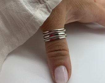 Bague pour le pouce multicouche - grosse bague en argent - cadeau - cadeaux de Noël pour elle - bague bohème réglable ouverte et fine - bijoux tissés pour femme