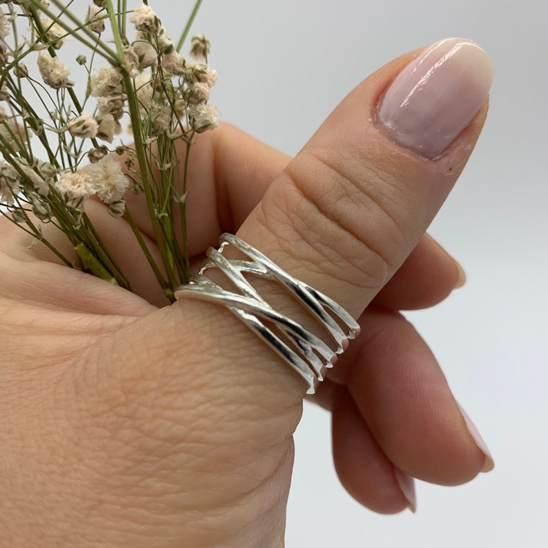 Silver Thumb Multi Layer Ring-Chunky Dainty Ring For Women-Adjustable Boho Ring-Weaved Layered Ring-Mothers Day-Mothers Day Gift For Her image 8