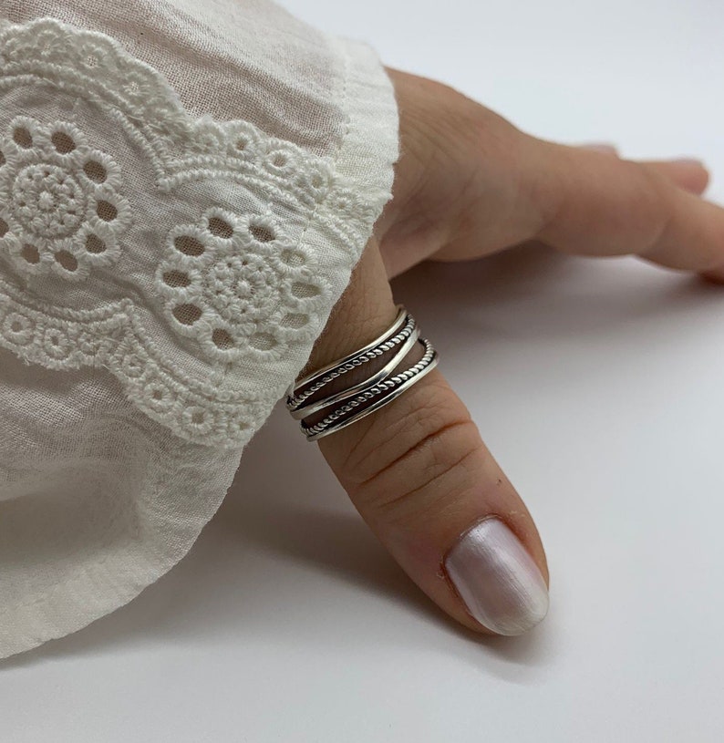 Chunky Silver Ring-Dainty Silver Ring For Women-Open Adjustable Boho Ring-Weaved Layered Ring-Silver Thumb Ring-Mothers Day Gift 