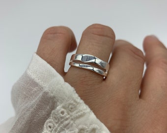 Zilveren dubbellaagse band duimring-stapelbare dikke verstelbare ring-Moedersdagcadeau-heden-verjaardagscadeau voor haar-sieraden voor vrouw