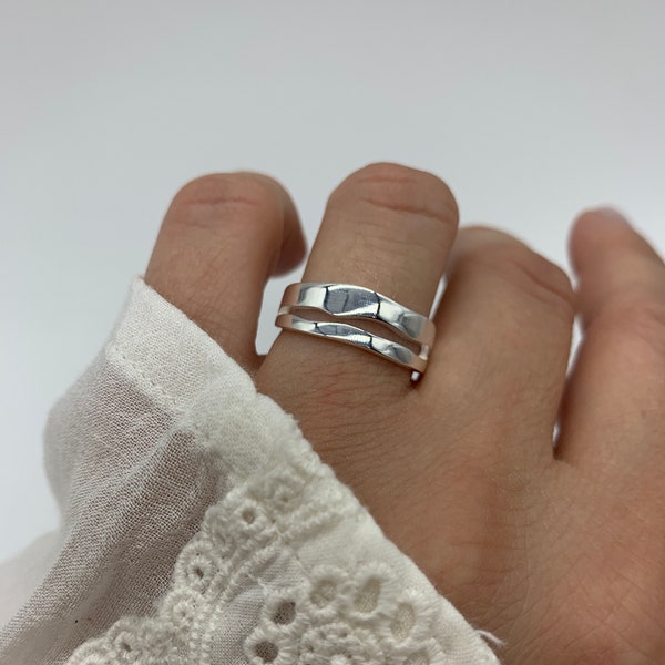 Anillo de pulgar de plata de doble capa, apilable, grueso y ajustable. Regalo para el Día de la Madre, regalo de cumpleaños para ella, joyería para mujer.