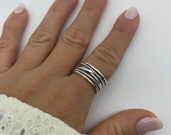 thumbnail image 2 of 925 Sterling Silver Adjustable Ring – Chunky Double Band, Boho Thumb Ring 2 of 4