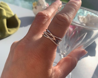 Chunky Silver Multi Layer Ring, Dainty Thick Adjustable Ring, Signet Thumb Ring, Jewellery For Woman, Christmas Gift For Her, For Mom