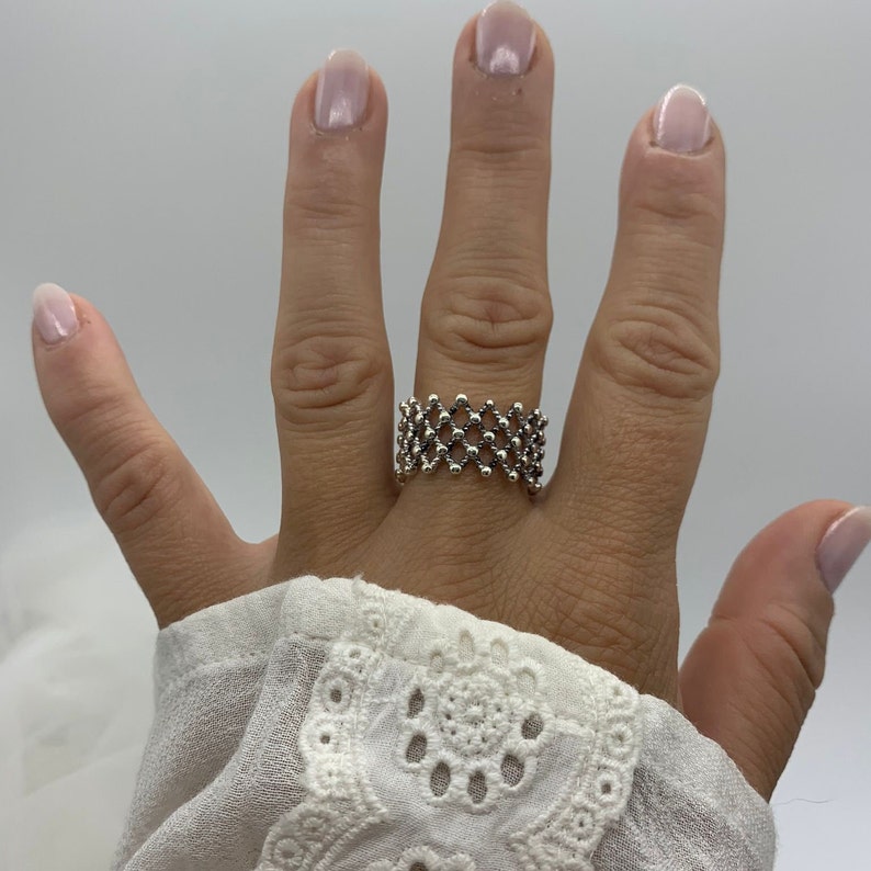 Silver Dainty Dot Ring, Mesh ring, Multilayer Ring, Weaved Layered Ring, Mothers Day Gift for Her, Chunky Boho Ring For Women, Thumb Ring image 6