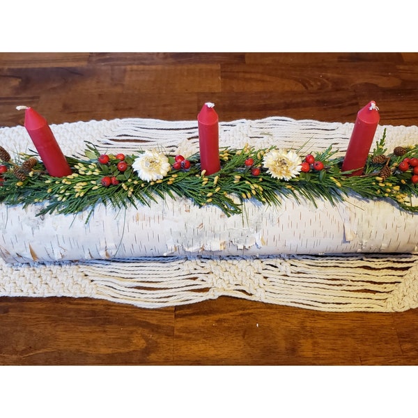 Yule Log Centerpiece, Yule Log Candle Holder, Yule Log, Birch Log Vase, Birch Log Centerpiece, Fireplace Mantel Decor, Rustic Birch Decor