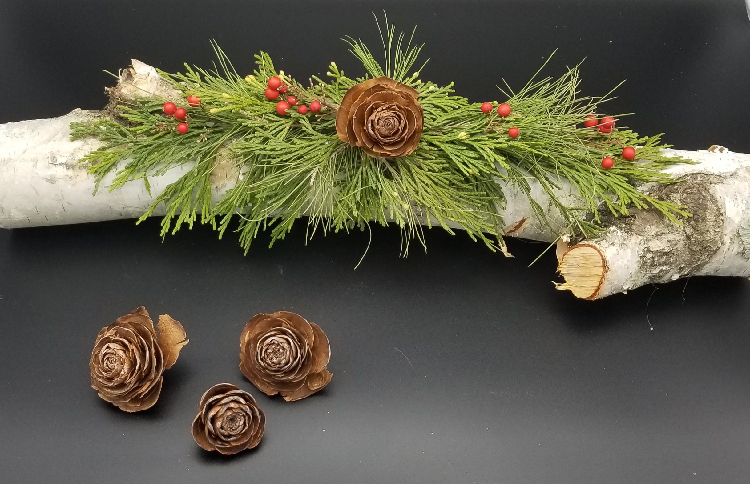 Yule Log, Yule Log Centerpiece, Birch Log Centerpiece, Birch Logs, Christmas Table Decoration