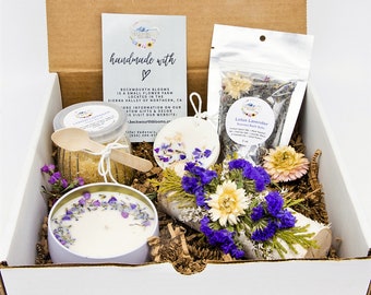 Handmade Lavender Gift Set, Lavender Spa Box, Bath Gift Set with Candle, Anniversary Gift Box, Mother's Day Lavender Gift, Pampering Gift