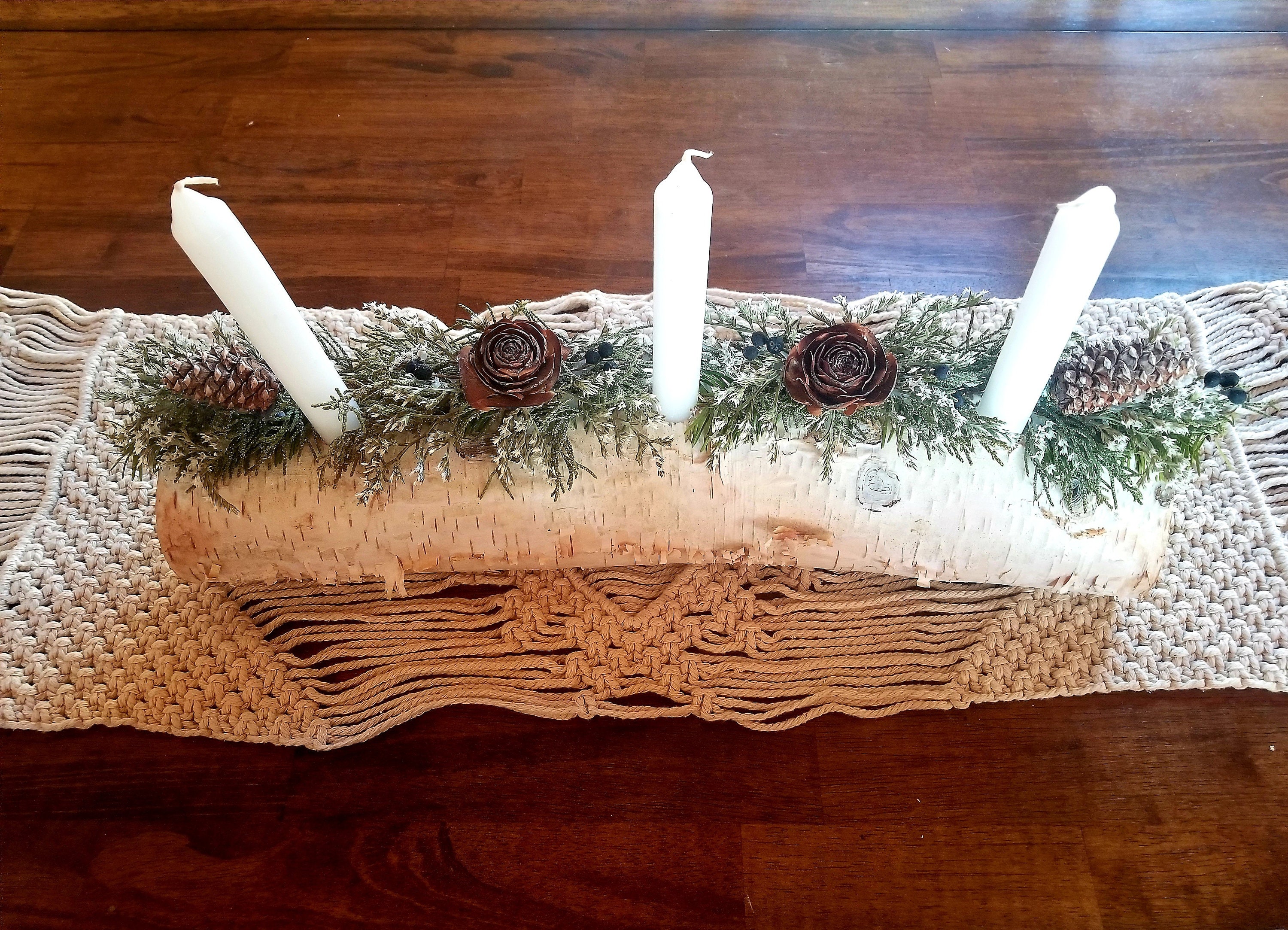 Yule Log Centerpiece, Yule Log Candle Holder, Yule Log, Birch Log Vase