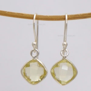 Lemon Topaz Earring Cushion Earrings 925 Sterling Silver Earrings Lemon Topaz Earrings Dangle Earring Gemstone Earring Lemon Topaz Cushion
