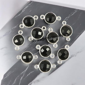 Black Onyx Round Bezel Connector, Silver Plated Connector, Round Shape Connector, Double Bail, Jewelry Supply 925 Sterling Silver Connector