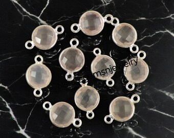 Rose Quartz Round Bezel Connector, Silver Plated Connector Round Shape Connector Double Bail Jewelry Supply 925 Sterling Silver