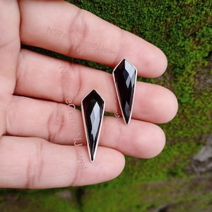 Black Onyx Stud Earrings , Onyx Kite Stud Gemstone Earrings , Silver and Onyx Stud Earrings, Faceted Onyx Kite Stud Earrings Sterling Silver