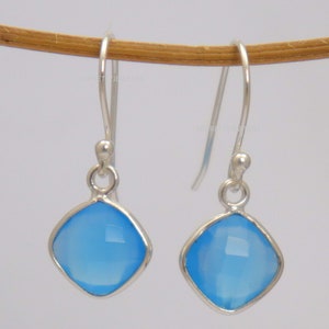 Blue Chalcedony Earring Cushion Earrings 925 Sterling Silver Earrings Blue Chalcedony Earrings Dangle Earring Gemstone Earring Blue Cushion