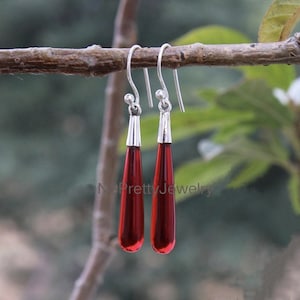 Red Garnet Earrings for Women, Long Drop Earrings, 925 Sterling Silver Earrings, Dangling Earrings, Garnet Earrings, Gifts, Garnet Earrings