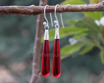 Pendientes de granate rojo para mujer, pendientes largos de plata de ley 925, pendientes colgantes, pendientes de granate, regalos, pendientes de granate