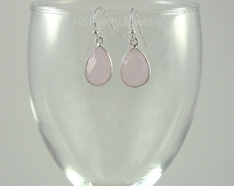 Pink Chalcedony Earrings Chalcedony Earrings Dangle Earring 925 Sterling Silver Earrings Pink Chalcedony Earring Pear Gemstone Earrings