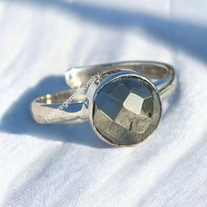 Pyrite Ring Adjustable Ring Round Ring Pyrite Ring 925 Sterling Silver Ring Anniversary Ring Engagement Ring Pyrite Gemstone Ring