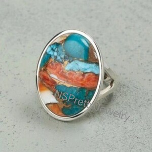 Oyster Copper Turquoise Ring Oval Ring Handmade Silver Ring 925 Sterling Silver Ring Oval Turquoise Ring Promise Ring Big Stone Ring