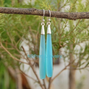 Aqua Chalcedony Earrings for Women, Long Drop Earrings 925 Sterling Silver Earrings, Dangling Earrings, Aqua Earrings, Gifts Earrings