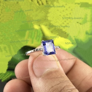 Vintage Tanzanite Ring- Sterling Silver Ring- Emerald Cut Tanzanite Engagement Ring- Promise Ring- December Birthstone- Anniversary Gift