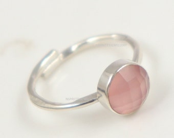 Pink Chalcedony Ring Adjustable Ring Round Ring Pink Chalcedony Ring 925 Sterling Silver Ring Anniversary Ring Engagement Ring Gemstone Ring