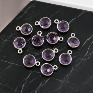Purple Amethyst Round Bezel Connector, Silver Plated Connector Round Shape Connector Single Bail Jewelry Supply 925 Sterling Silver