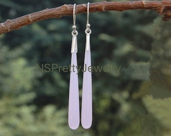Boucles d'oreilles calcédoine rose pour femme, longues boucles d'oreilles pendantes en argent sterling 925, boucles d'oreilles pendantes, boucles d'oreilles roses, boucles d'oreilles cadeaux