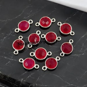 Ruby Chalcedony Round Bezel Connector Silver Plated Connector Round Shape Connector Double Bail Jewelry Supply 925 Sterling Silver Connector