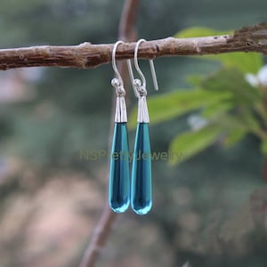 Neon Apatite Earrings for Women, Long Drop Earrings, 925 Sterling Silver Earrings, Dangling Earrings, Apatite Earrings, Gifts, Earrings