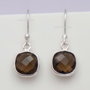 Smoky Quartz Earring Cushion Earrings 925 Sterling Silver Earrings Smoky Quartz Earrings Dangle Earring Gemstone Earring Smoky Cushion