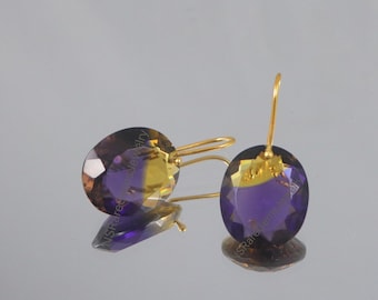 希少なアメトリン六角スタッドイヤリング宝石2.40グラム925シルバー