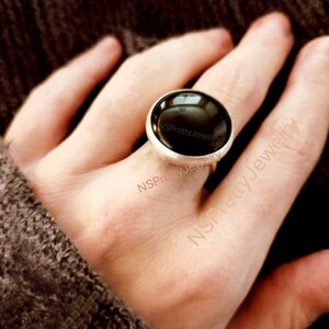 Black Onyx Round Shape Black Onyx Ring Natural Black Onyx Ring Handmade Silver Ring 925 Sterling Silver Ring Round Ring Promise Round Smooth