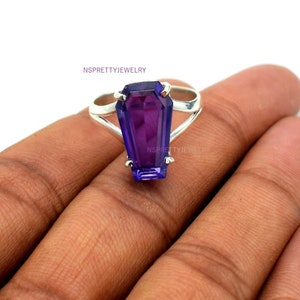 Amethyst Coffin Ring 925 Sterling Silver Ring Amethyst Ring Coffin Ring New Design Ring Gemstone Ring Coffin Shape Ring Amethyst Quartz Ring