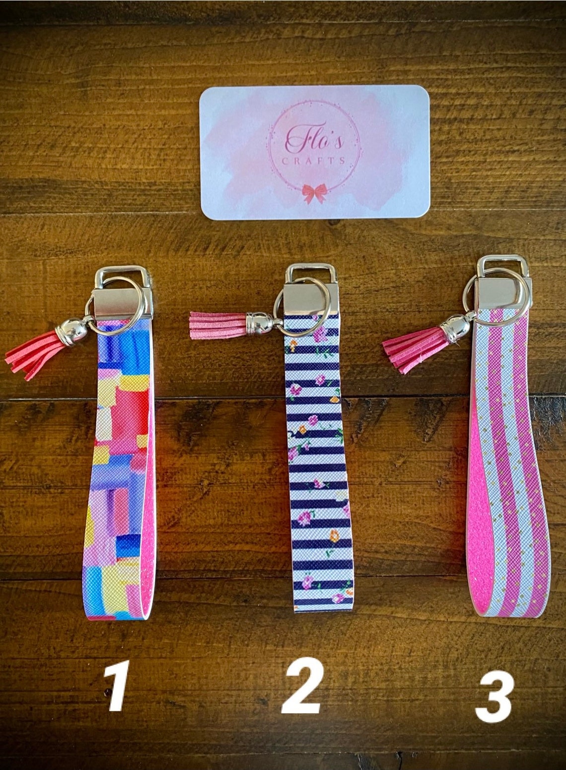 Cute spring Keychain with Tassel Leather Wristlet Pink Glitter Etsy