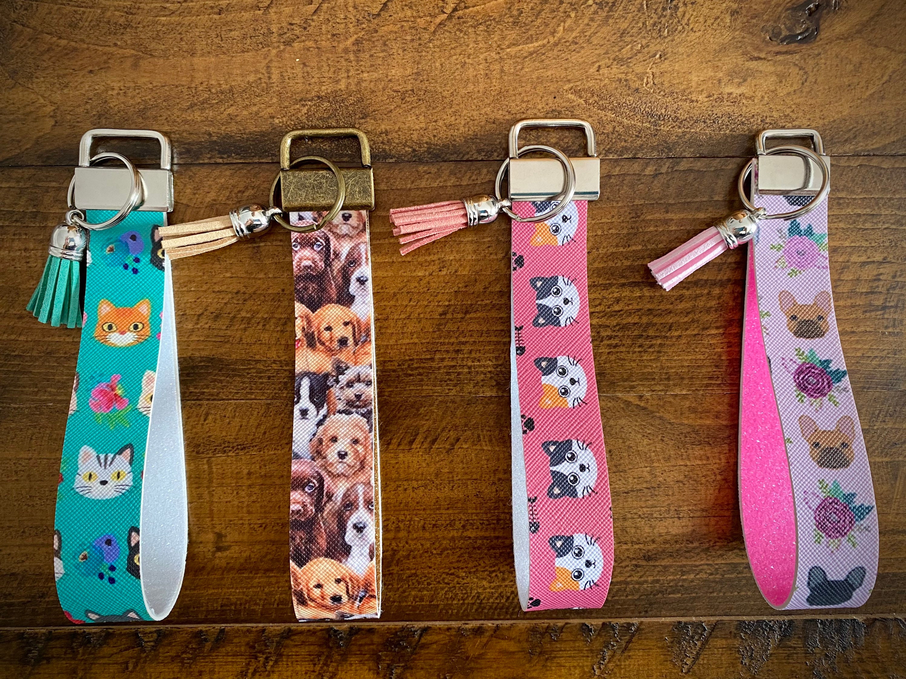 Cat kitten Cute Keychain with Tassel Leather Wristlet pink or Etsy