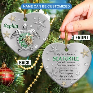 Turtle Advice Heart Ornament, Turtle Lover, Turtle Ornament