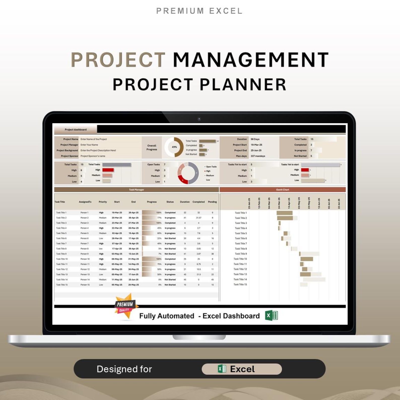 Excel Project Management Dashboard: Gantt Chart Tracker (digital ...