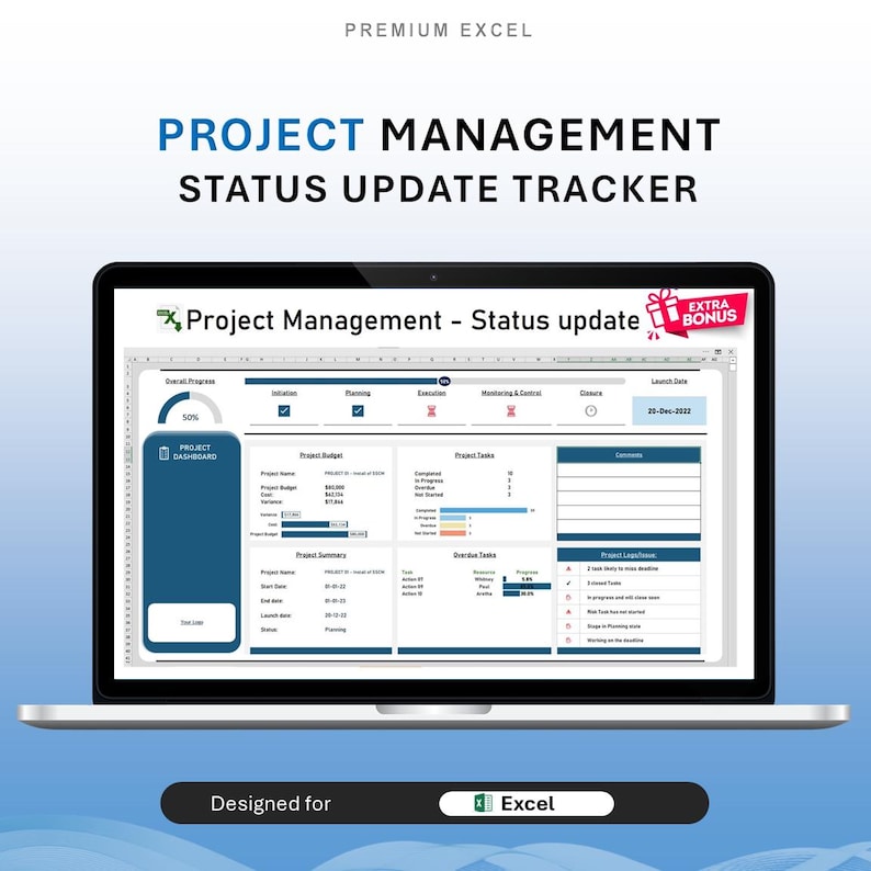 Project Management Dashboard: Excel Status Report Template - Etsy