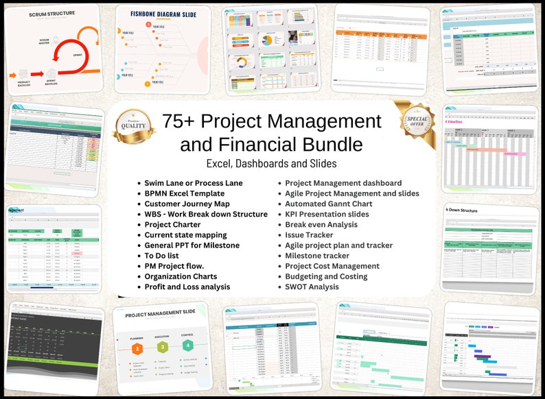 Project Management & Financial Excel Templates: 75+ Dashboard Bundle - Etsy