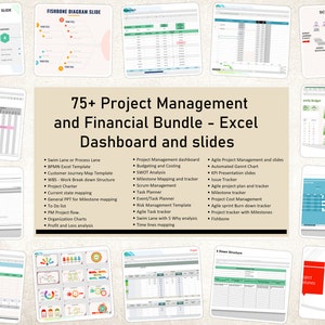 75+ Project Management and Financial Bundle | Excel and Slides | Project Status | Excel Dashboard
