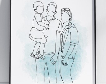 Custom Family Line Art: Minimalist Portrait Illustration (Digital Download)