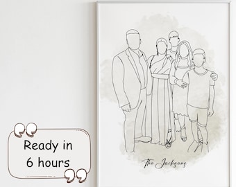 Custom Family Portrait Line Art: Minimalist Illustration (Digital Download)