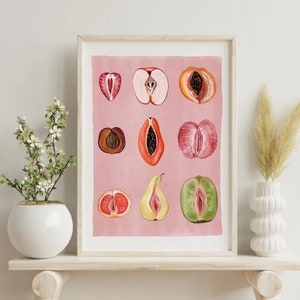 Sliced Feminine Fruit Print Sliced fruit  Vintage Poster Body Positivity wall art Feminist Gift For Her Feminism Wall Art Equality Art Print