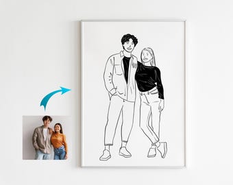 Custom Couple Line Art Portrait: Minimalist Illustration (Digital Download)