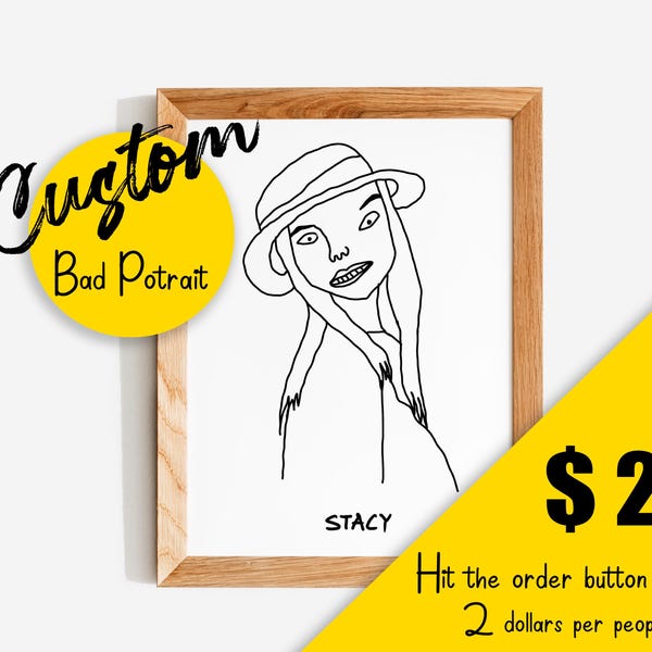 Custom "Bad" Line Art Portrait, Funny Gift (Digital)
