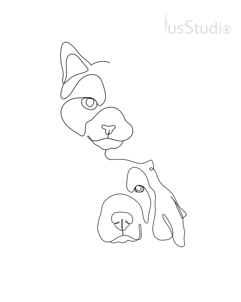 Puede incluir: Ilustraci&oacute;n de l&iacute;nea de arte de dos caras de perros, una encima de la otra, con sus narices toc&aacute;ndose. Los perros est&aacute;n dibujados en un estilo simple y minimalista.