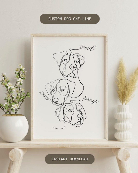 Custom Dog One Line Art Portrait: Personalized Pet Drawing