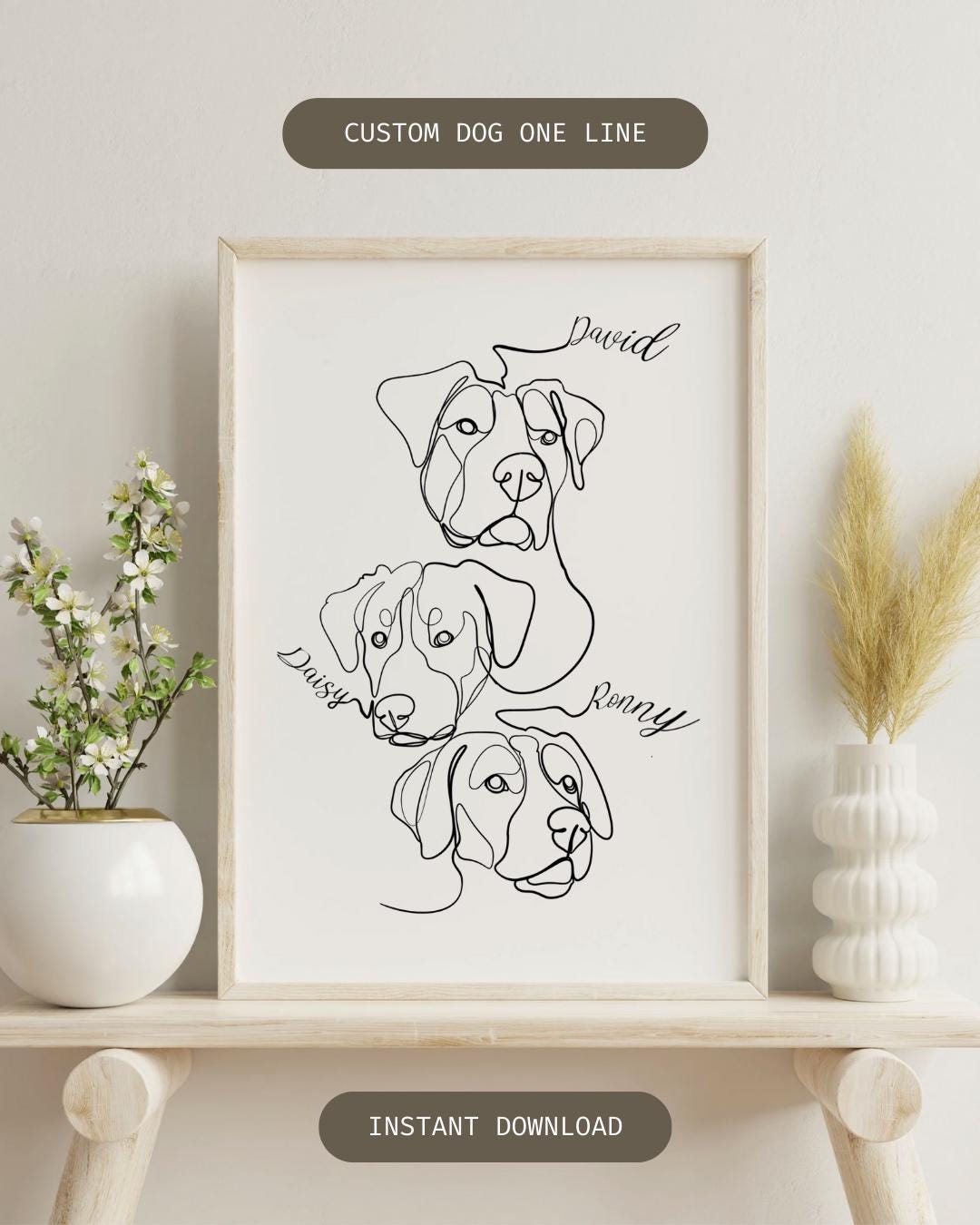 Custom Dog One Line Art Portrait: Personalized Pet Drawing